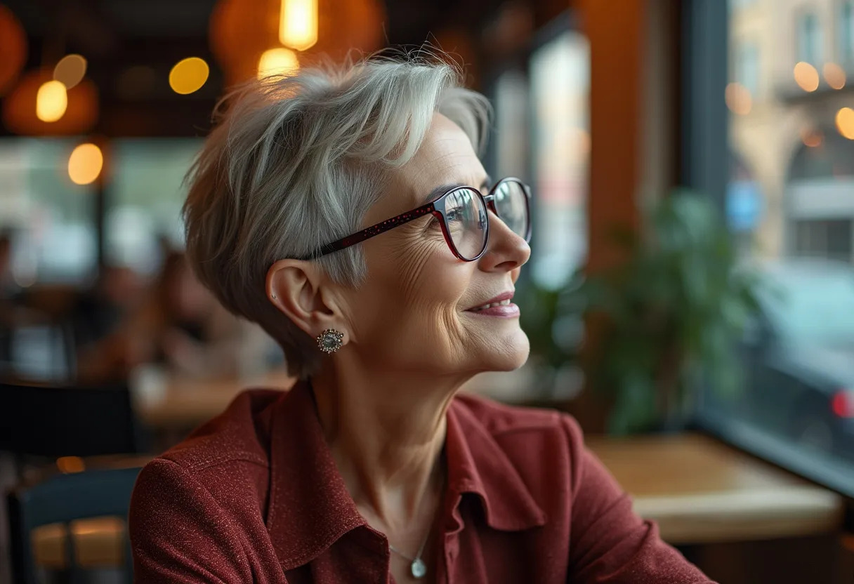 femme quinquagénaire lunettes coiffure