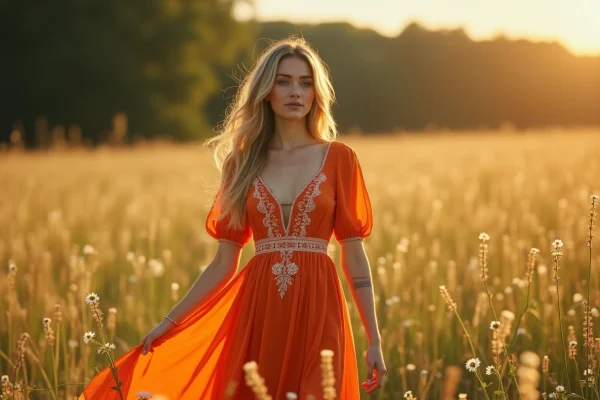 Ma robe bohème orange et ses broderies délicates : un hymne à la féminité