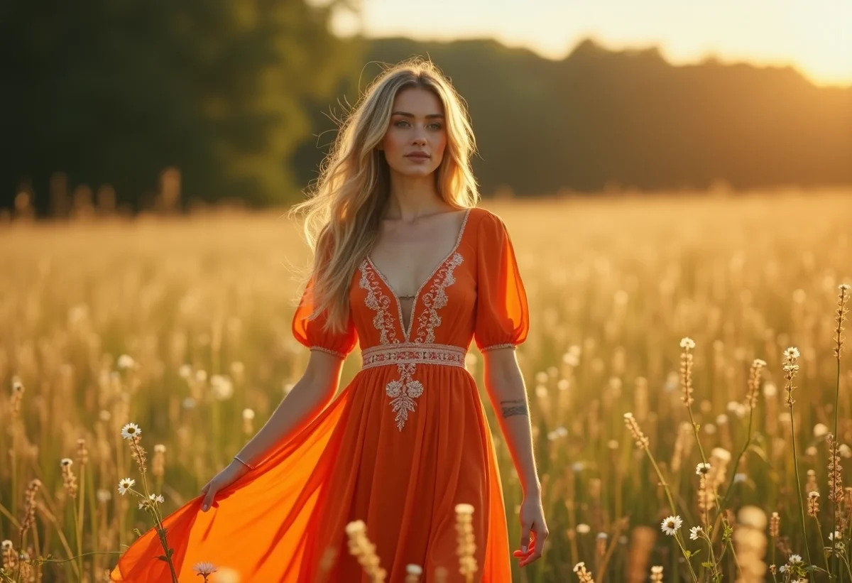 Ma robe bohème orange et ses broderies délicates : un hymne à la féminité